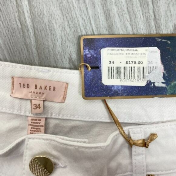 Ted Baker Marriaa Embroidered Hem High Rise Skinny Ankle Jean White Plus Size 34 - Picture 7 of 16